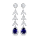 Sterling Silver 925 Earring Rhodium Plated Embedded With Sapphire Corundum And White Zircon