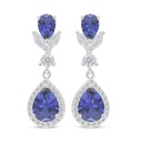 Sterling Silver 925 Earring Rhodium Plated Embedded With Sapphire Corundum And White Zircon