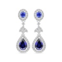 Sterling Silver 925 Earring Rhodium Plated Embedded With Sapphire Corundum And White Zircon