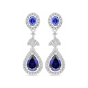 Sterling Silver 925 Earring Rhodium Plated Embedded With Sapphire Corundum And White Zircon