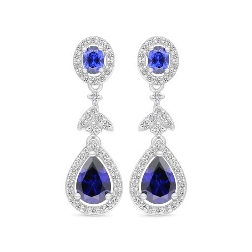 [EAR01SAP00WCZD002] Sterling Silver 925 Earring Rhodium Plated Embedded With Sapphire Corundum And White Zircon