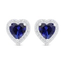 Sterling Silver 925 Earring Rhodium Plated Embedded With Sapphire Corundum And White Zircon