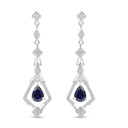 Sterling Silver 925 Earring Rhodium Plated Embedded With Sapphire Corundum And White Zircon