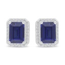 Sterling Silver 925 Earring Rhodium Plated Embedded With Sapphire Corundum And White Zircon