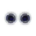 Sterling Silver 925 Earring Rhodium Plated Embedded With Sapphire Corundum And White Zircon