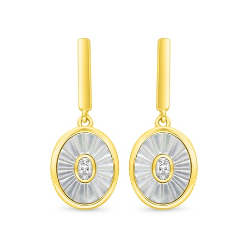 [EAR02MOP00WCZD069] Sterling Silver 925 Earring Golden Plated Embedded With White Shell And White Zircon