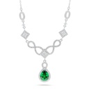 Sterling Silver 925 Necklace Rhodium Plated Embedded With Emerald Zircon And White Zircon