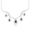 Sterling Silver 925 Necklace Rhodium Plated Embedded With Emerald Zircon And White Zircon