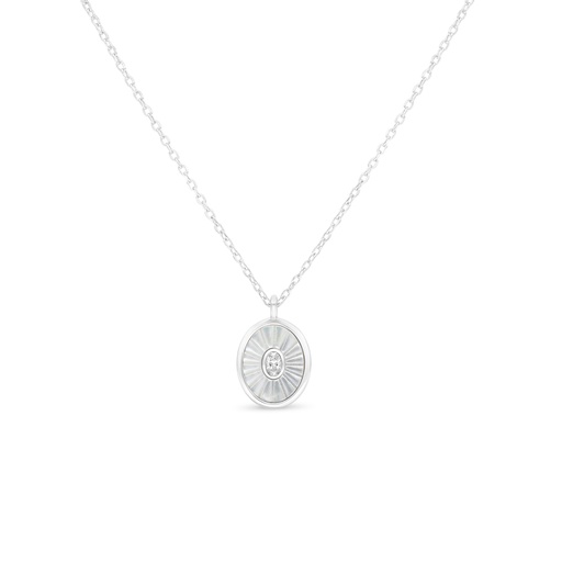 [NCL01MOP00WCZC142] Sterling Silver 925 Necklace Rhodium Plated Embedded With White Shell And White Zircon