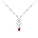 Sterling Silver 925 Necklace Rhodium Plated Embedded With Ruby Corundum And White Zircon