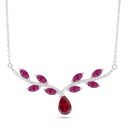 Sterling Silver 925 Necklace Rhodium Plated Embedded With Ruby Corundum And White Zircon