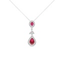 Sterling Silver 925 Necklace Rhodium Plated Embedded With Ruby Corundum And White Zircon