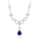 Sterling Silver 925 Necklace Rhodium Plated Embedded With Sapphire Corundum And White Zircon