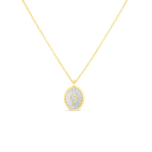 [NCL02MOP00WCZC142] Sterling Silver 925 Necklace Golden Plated Embedded With White Shell And White Zircon