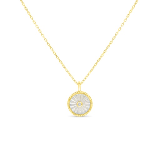 [NCL02MOP00WCZC143] Sterling Silver 925 Necklace Golden Plated Embedded With White Shell And White Zircon