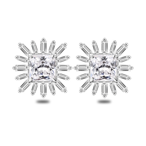 [EAR01WCZ00000C554] Sterling Silver 925 Earring Rhodium Plated Embedded With White Zircon
