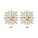 Sterling Silver 925 Earring Golden Plated Embedded With Diamond Color And White Zircon