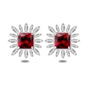 Sterling Silver 925 Earring Rhodium Plated Embedded With Ruby Corundum And White Zircon