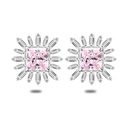 Sterling Silver 925 Earring Rhodium Plated Embedded With Pink Zircon And White Zircon