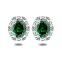 Sterling Silver 925 Earring Rhodium Plated Embedded With Emerald Zircon And White Zircon