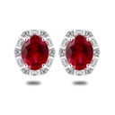 Sterling Silver 925 Earring Rhodium Plated Embedded With Ruby Corundum And White Zircon