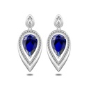 Sterling Silver 925 Earring Rhodium Plated Embedded With Sapphire Corundum And White Zircon