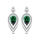 Sterling Silver 925 Earring Rhodium Plated Embedded With Emerald Zircon And White Zircon