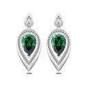 Sterling Silver 925 Earring Rhodium Plated Embedded With Emerald Zircon And White Zircon