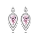 Sterling Silver 925 Earring Rhodium Plated Embedded With Pink Zircon And White Zircon