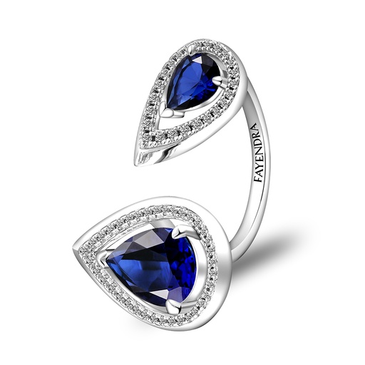 Sterling Silver 925 Ring Rhodium Plated Embedded With Sapphire Corundum And White Zircon