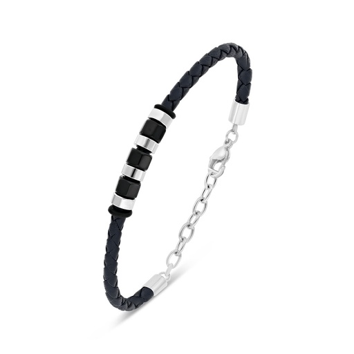 [BRC1000000000A236] Stainless Steel Bracelet 316L Silver And Black Plated With Blue Leather 