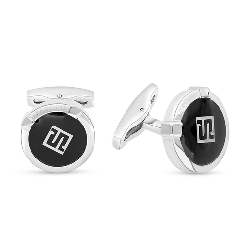 [CFL1000002000A010] Stainless Steel Cufflink 316L Silver Plated Embedded With Black Agate LOGO