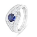 Sterling Silver 925 Ring (Twins) Rhodium Plated Embedded With Sapphire CorundumAnd White Zircon