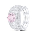 Sterling Silver 925 Ring (3pcs) Rhodium Plated Embedded With Pink Zircon And White Zircon