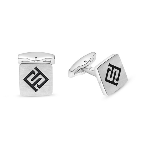 [CFL1000000000A025] Stainless Steel Cufflink 316L Silver And Black Plated With LOGO