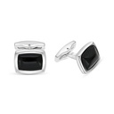 Stainless Steel Cufflink 316L Silver Plated  Embedded With Black Agate