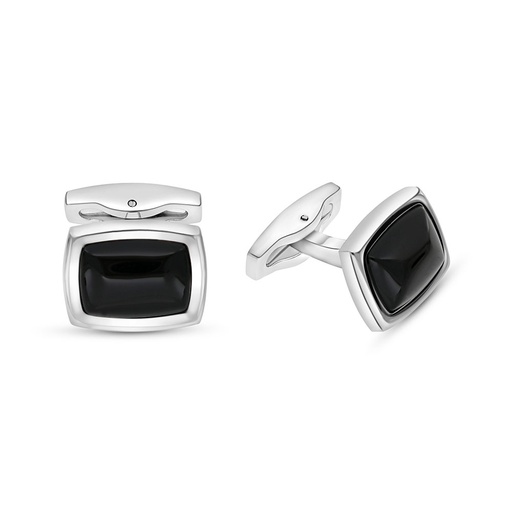 [CFL10ONX00000A033] Stainless Steel Cufflink 316L Silver Plated  Embedded With Black Agate