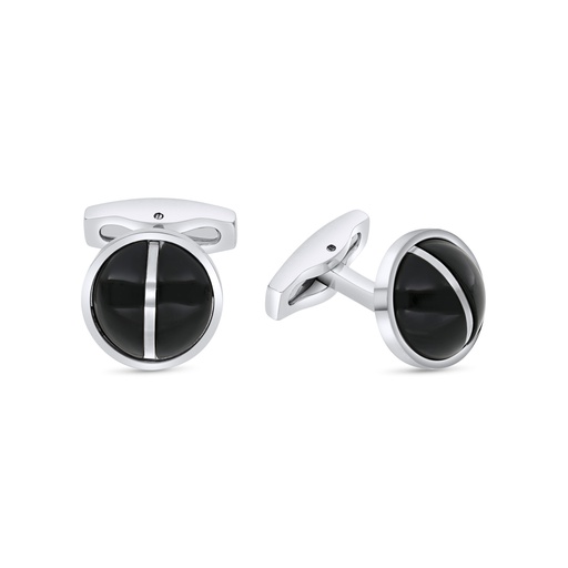 [CFL10ONX00000A043] Stainless Steel Cufflink 316L Silver Plated  Embedded With Black Agate