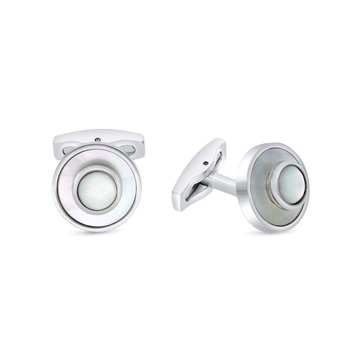 [CFL10MOP00000A044] Stainless Steel Cufflink 316L Silver And Black Plated  Embedded With White Shell 