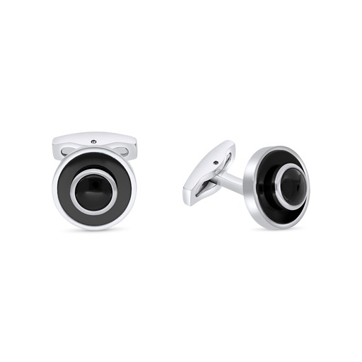 [CFL10ONX00000A044] Stainless Steel Cufflink 316L Silver Plated  Embedded With Black Agate