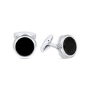 Stainless Steel Cufflink 316L Silver Plated  Embedded With Black Agate