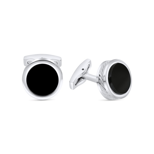 [CFL10ONX00000A047] Stainless Steel Cufflink 316L Silver Plated  Embedded With Black Agate