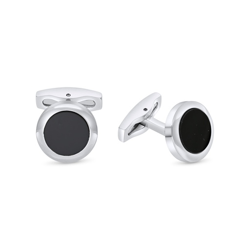 [CFL10ONX00000A069] Stainless Steel Cufflink 316L Silver Plated  Embedded With Black Agate