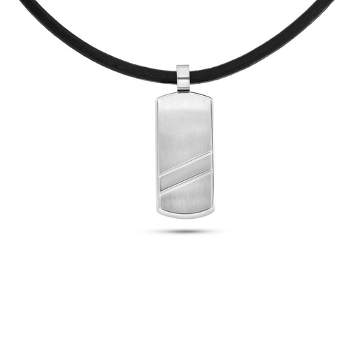 [NCL1000000000A011] Stainless Steel Necklace 316L Silver Plated With Black Leather For Men