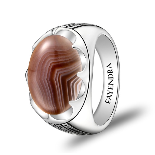 Sterling Silver 925 Ring Rhodium Plated Embedded With BOTSWANA AGATE