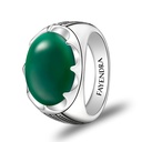 Sterling Silver 925 Ring Rhodium Plated Embedded With GREEN AGATE