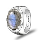 Sterling Silver 925 Ring Rhodium Plated Embedded With LABRADORITE