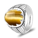 Sterling Silver 925 Ring Rhodium Plated Embedded With GOLD TIGER EYE And White CZ