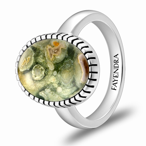 Sterling Silver 925 Ring Rhodium Plated Embedded With Royolite