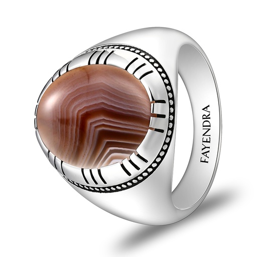 Sterling Silver 925 Ring Rhodium Plated Embedded With BOTSWANA AGATE